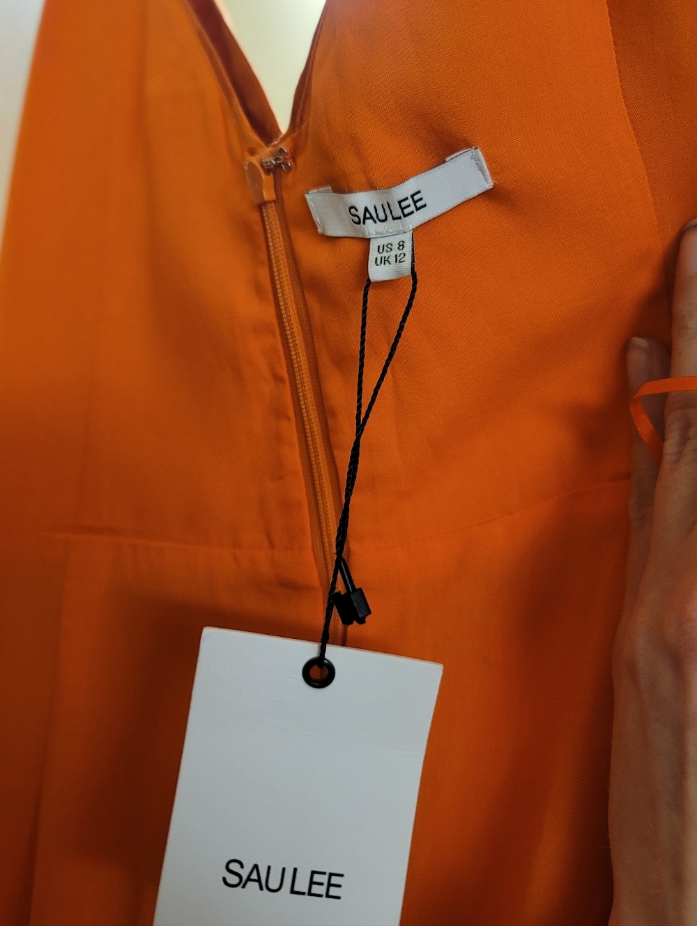 NWT Sau Lee Francesca Orange Satin Jacquard Slip Midi Dress with Side Slit - 8 - Picture 11 of 14